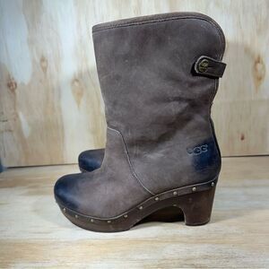 UGG Lynnea Brown Leather Clog Boots Women’s Size 6